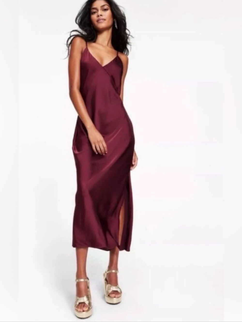 Burgundy Satin Slip Dress